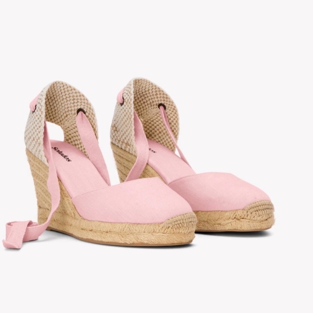 Pink Espadrille Wedge Sandals with Ankle Tie from Soludos